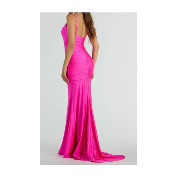 Jamie Formal Neon Pink Fitted Cowl Neck Mermaid Long Dress Sz XS - Picture 5 of 10